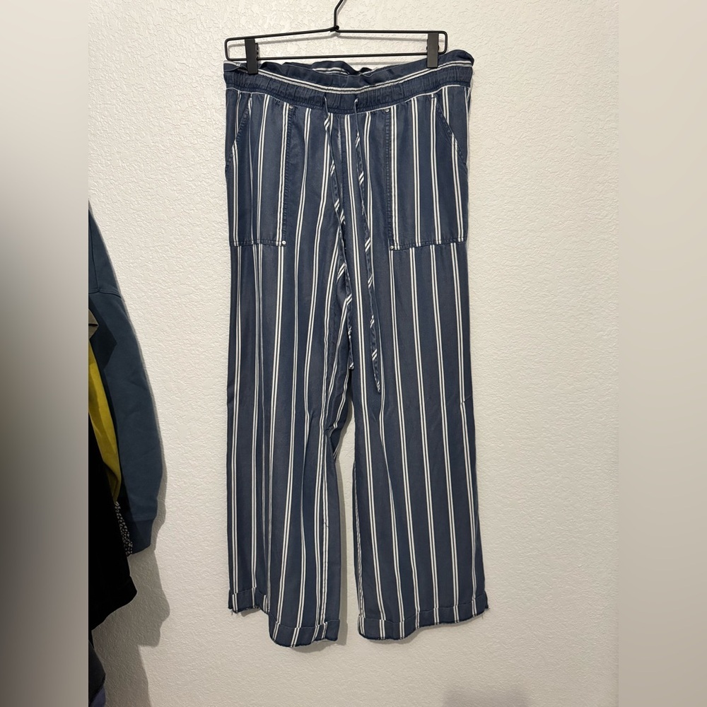 Jones New York Womens Navy Striped Wide Leg Preppy Beach Pants‎ Casual Comfy